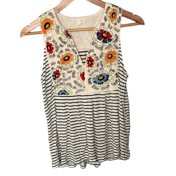 Anthropologie Tiny Flower Embroidered Tank - Picture 2 of 10